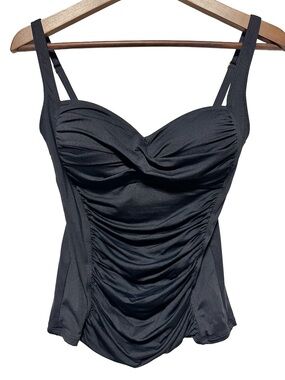 La Blanca Black Tankini Swim Top Ruched Sweetheart Swimwear Size 6